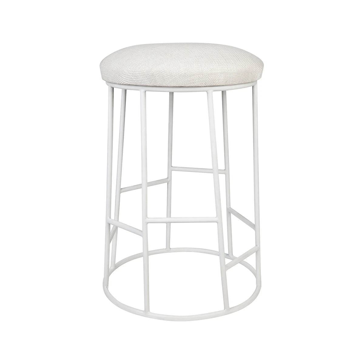 Aiden White Steel Kitchen Stool - Natural Linen 2 Aiden White Steel Kitchen Stool - Natural Linen - Image 2