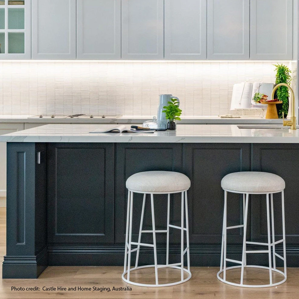 Aiden White Steel Kitchen Stool - Natural Linen 1 Aiden White Steel Kitchen Stool - Natural Linen