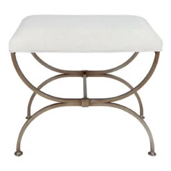 Novak Antique Gold Iron Stool - Natural Linen