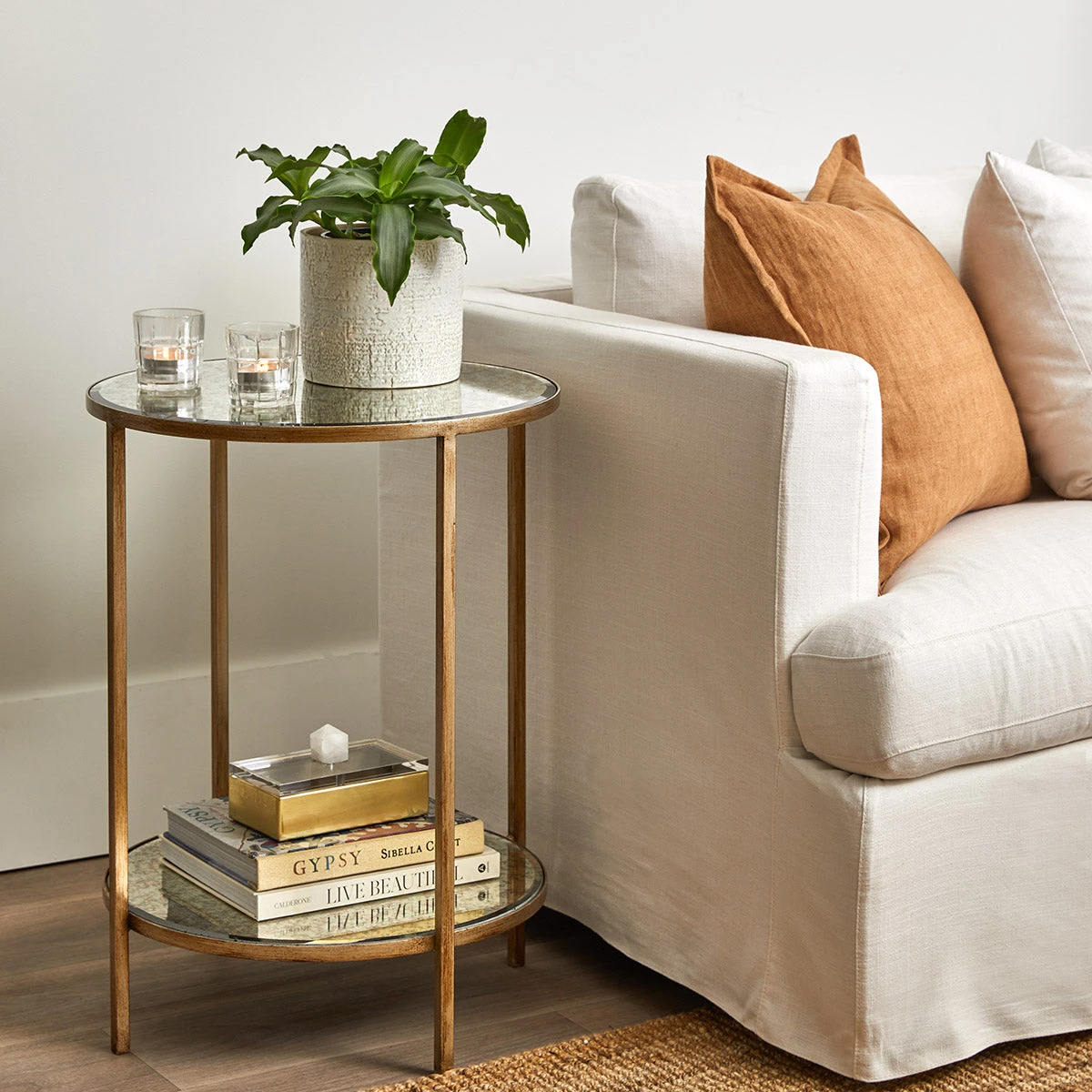 Cocktail Mirrored Side Table - Antique Gold - Image 2