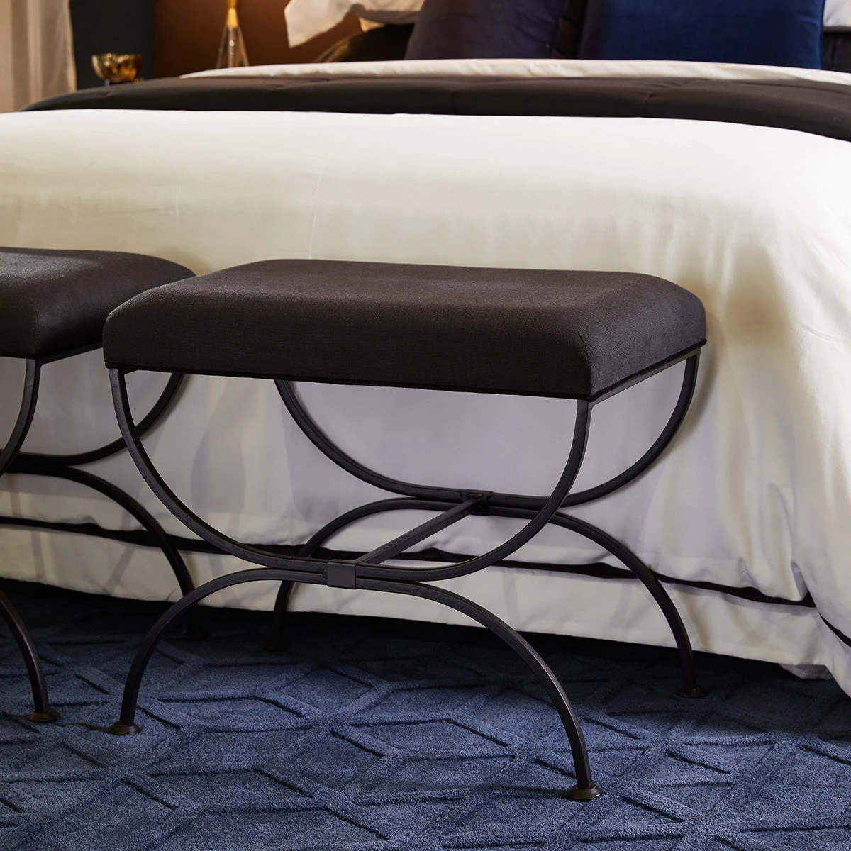 Novak Black Iron Stool - Black Linen - Image 3