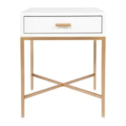Nessa White Bedside Table - Gold