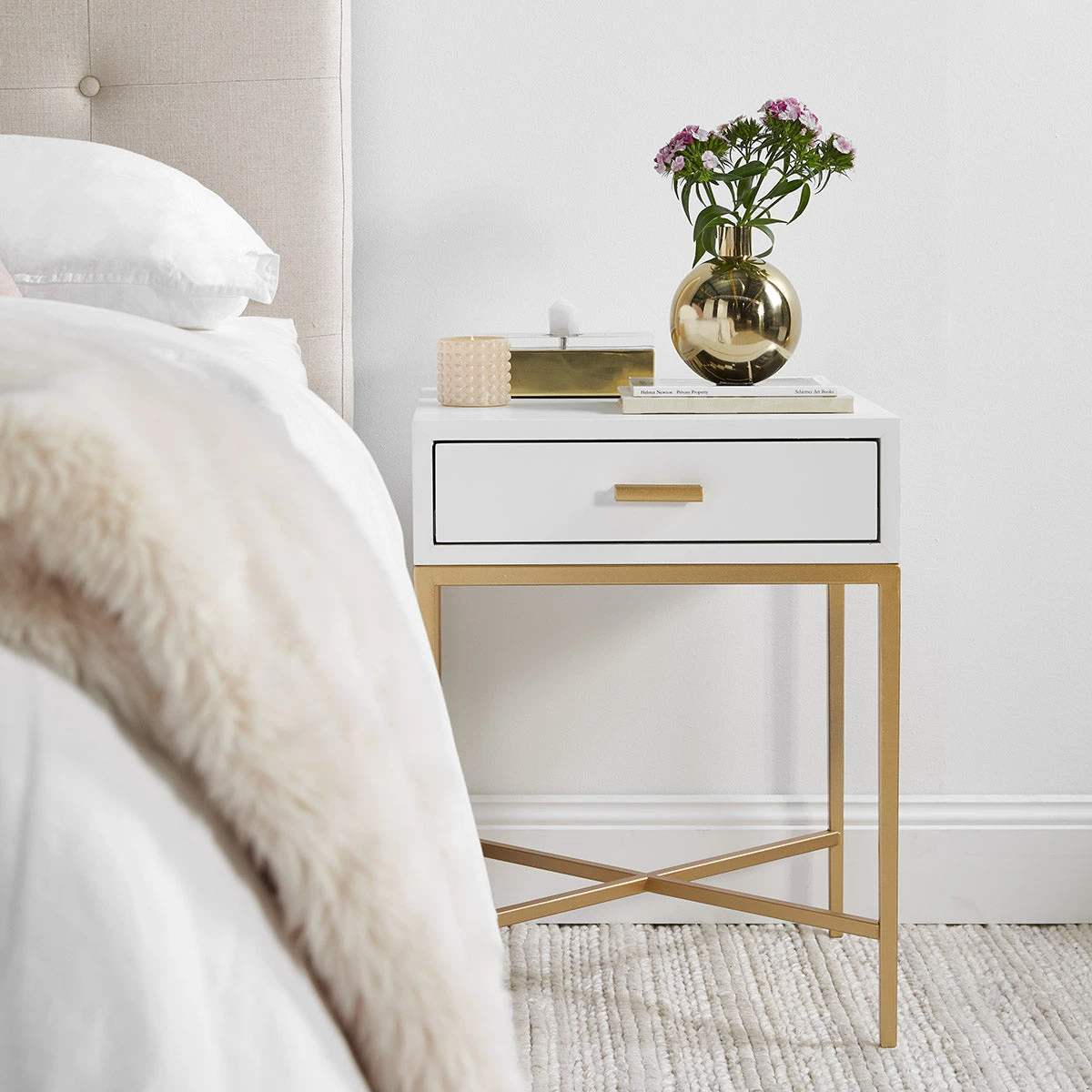 Nessa White Bedside Table - Gold - Image 4