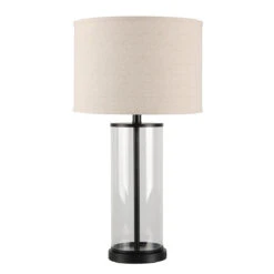 Left Bank Table Lamp - Black W Natural Shade