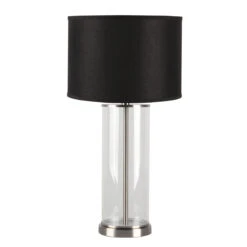 Left Bank Table Lamp - Nickel W Black Shade