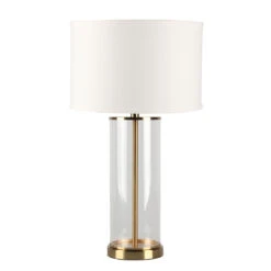Left Bank Table Lamp - Brass W White Shade