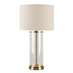 Left Bank Table Lamp - Brass W Natural Shade