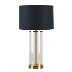 Left Bank Table Lamp - Brass W Navy Shade