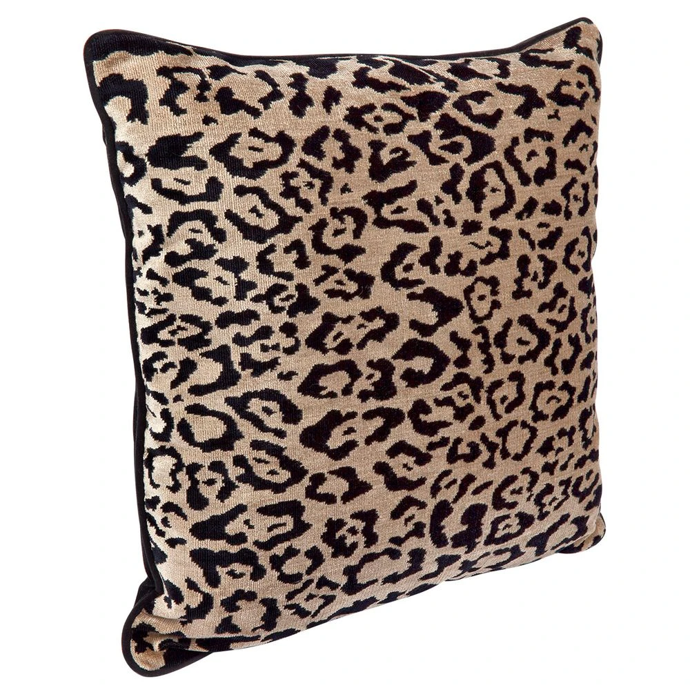 Serene Square Feather Cushion - Leopard Chenille W Black Velvet - Image 2