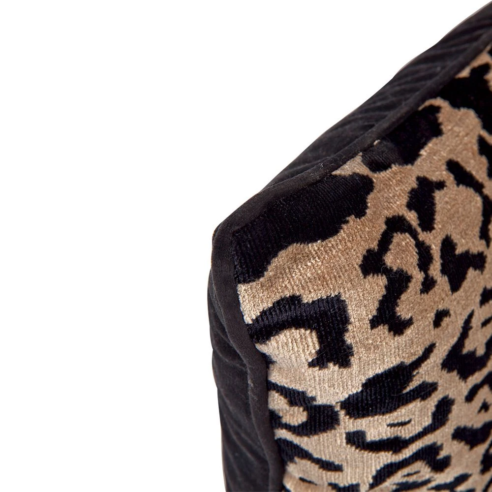 Serene Square Feather Cushion - Leopard Chenille W Black Velvet - Image 3