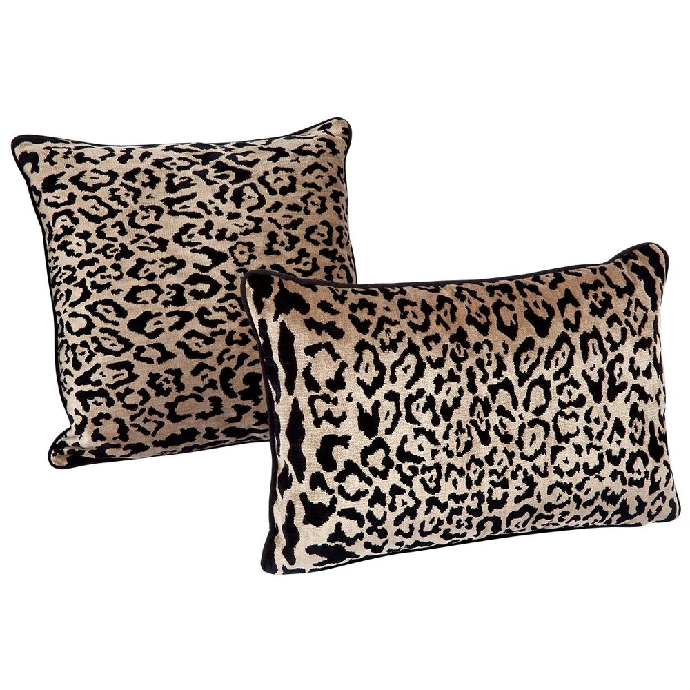 Serene Square Feather Cushion - Leopard Chenille W Black Velvet - Image 4