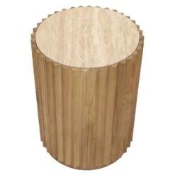 Carter Travertine Side Table - Walnut